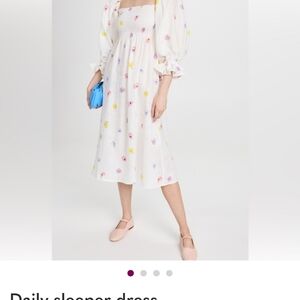 NWT SLEEPER XS Atlanta Pansies Dress- Bloomingdale's White Floral Midi